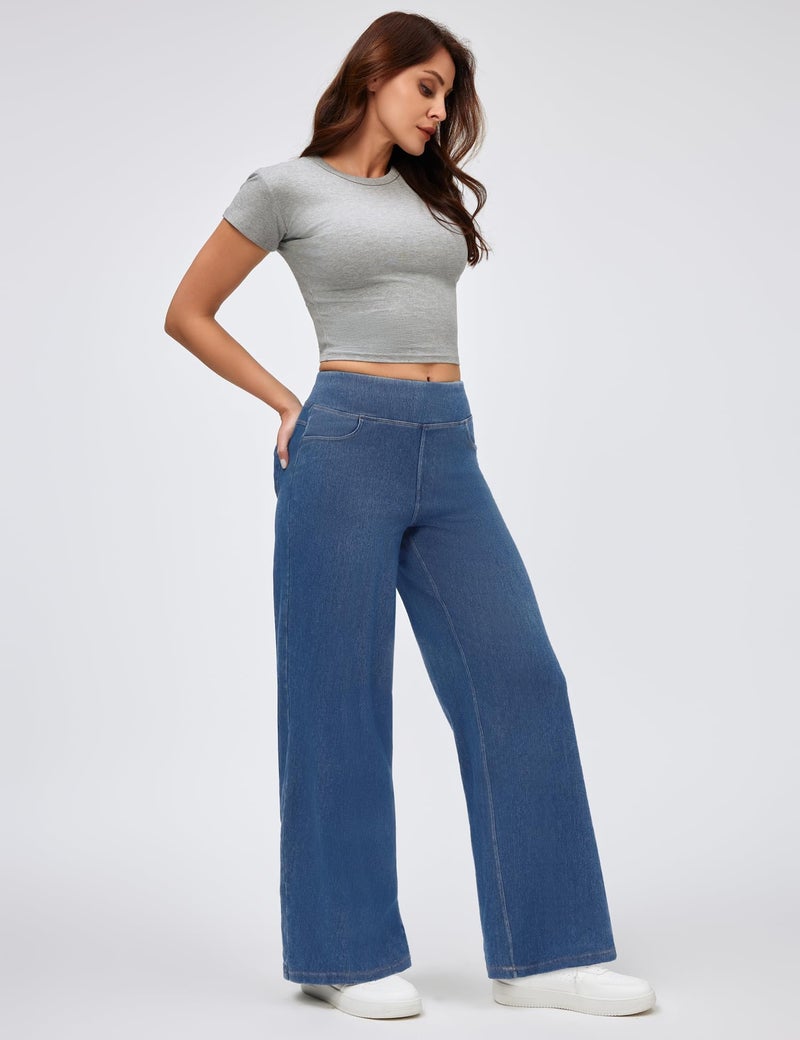 IUGA Wide Leg Jeans Woman High Waisted Pull On Baggy Jeans for Women Stretchy Trendy Womens Jean Straight Casual Denim Pants Light Blue - Image 2