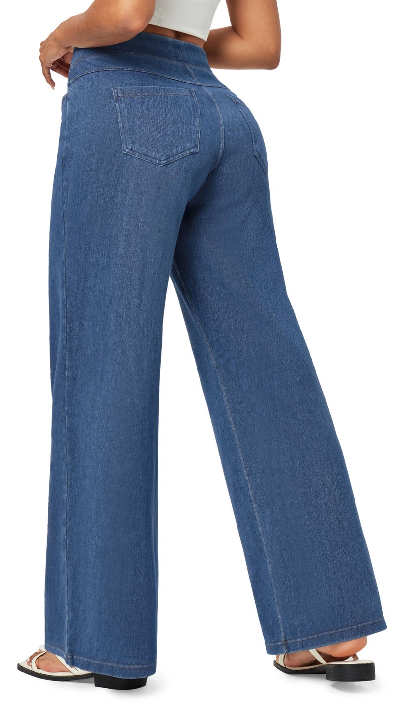 IUGA Wide Leg Jeans Woman High Waisted Pull On Baggy Jeans for Women Stretchy Trendy Womens Jean Straight Casual Denim Pants Light Blue - Image 1