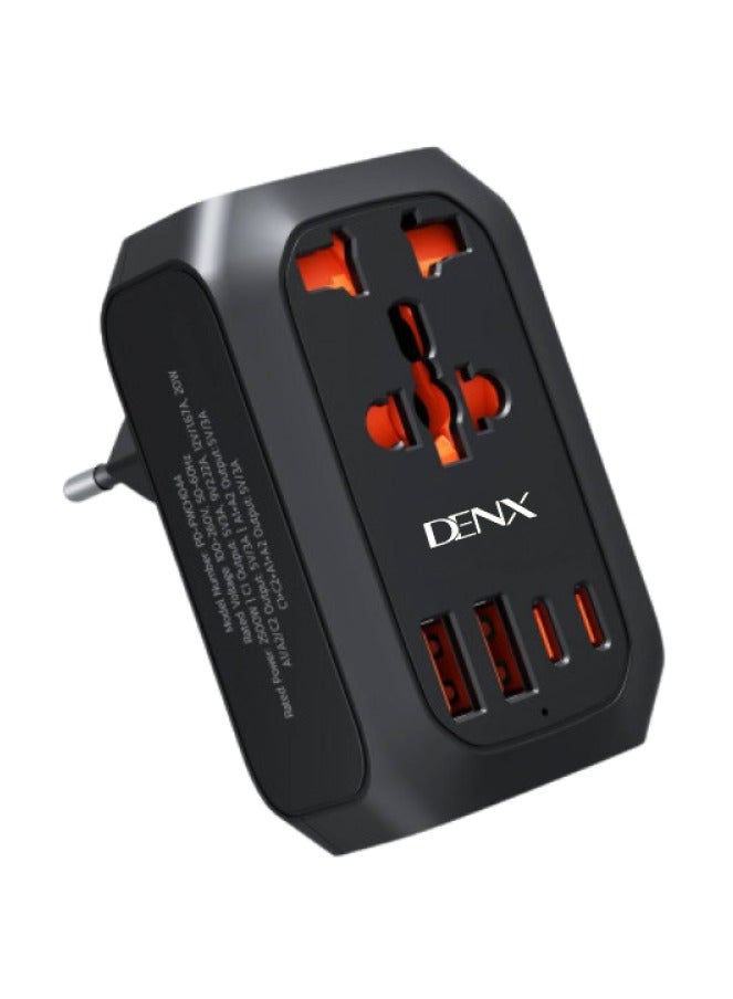 دينكس شاحن حائط منزلي – متعدد المخارج 2 Type-C + 2 USB 3.0 – شحن سريع وآمن لجميع الأجهزة – حماية من الحمل الزائد والماس الكهربائي – جهد 100-240 فولت – مناسب للهواتف، التابلت، السماعات، الباور بنك - Image 2