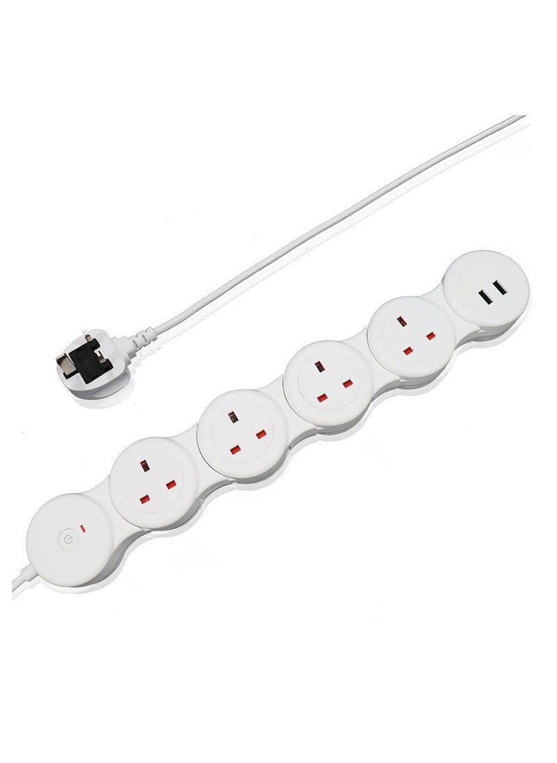 Flash Hawk Adjustable 4-Ports UK Power Strip Extension Cord with 2 USB Ports 1.8m White  - Image 3