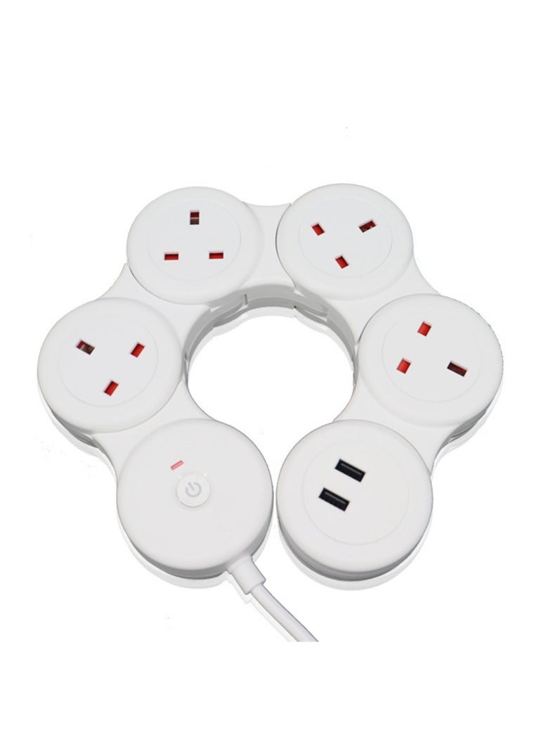 Flash Hawk Adjustable 4-Ports UK Power Strip Extension Cord with 2 USB Ports 1.8m White  - Image 2