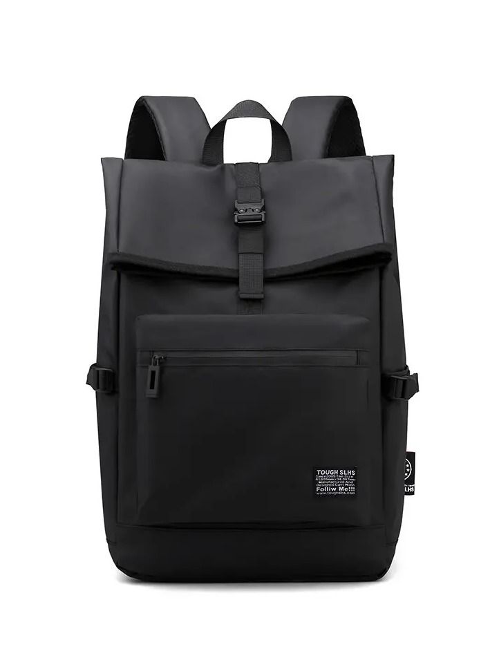 Multi-use backpack - for school, laptop and work - made of black faux leather - Image 1
