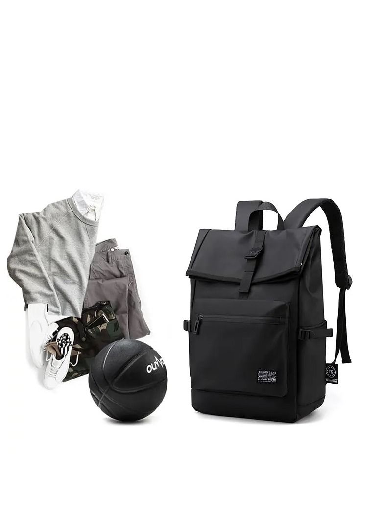 Multi-use backpack - for school, laptop and work - made of black faux leather - Image 4
