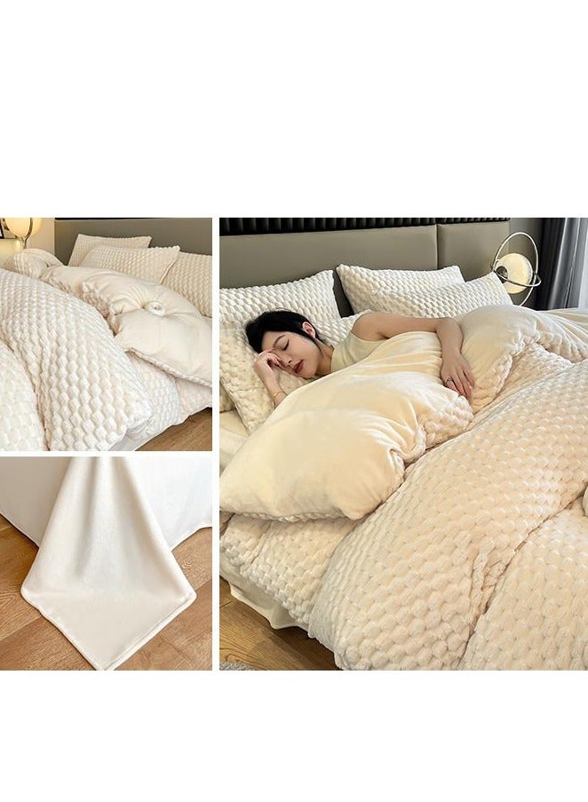 Fitted Sheet Style — ﻿ Carved Velvet Cloth Embroidered Wide Edge Milk Velvet Four Piece Bedding Set - Image 3