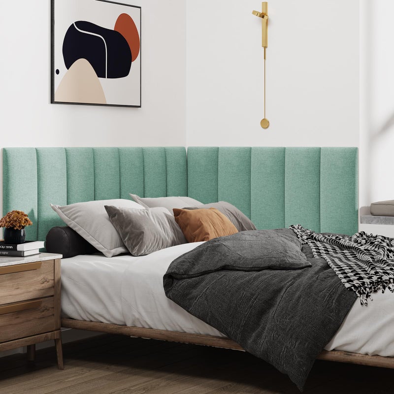 IFNOW Upholstered Wall Mounted Headboard, 3D Soundproof Wall Panels Peel and Stick for Queen Size, Reusable and Removable Tufted Bed Headboard in Grass Green (9 Panels, 10" x 24") - Image 3