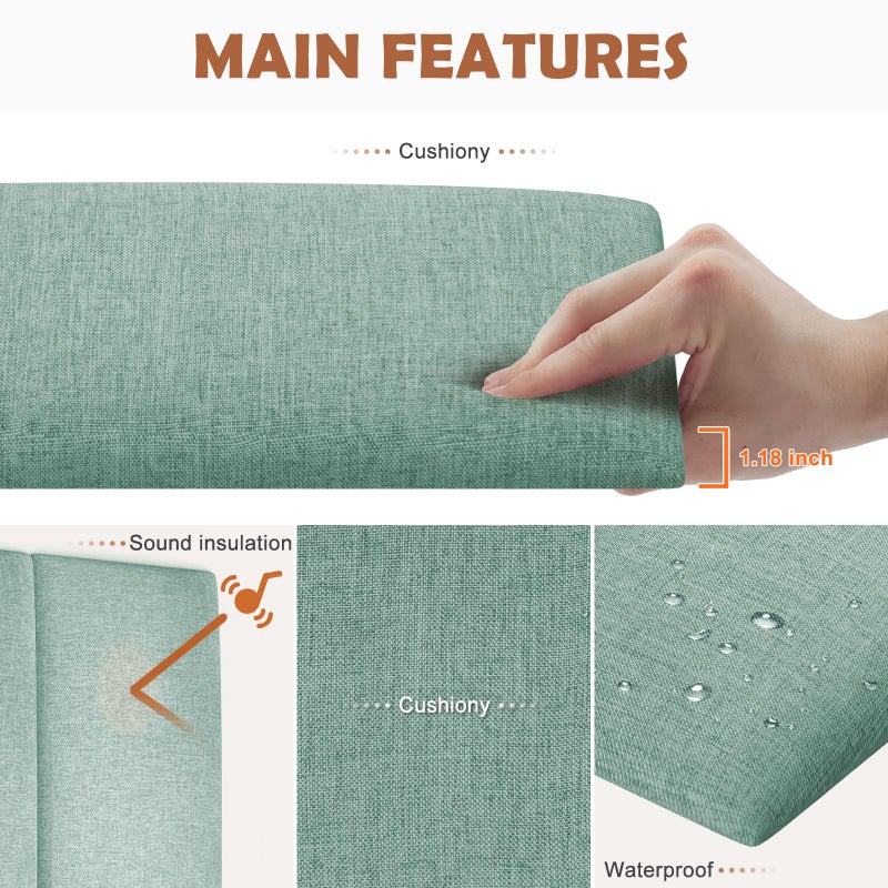 IFNOW Upholstered Wall Mounted Headboard, 3D Soundproof Wall Panels Peel and Stick for Queen Size, Reusable and Removable Tufted Bed Headboard in Grass Green (9 Panels, 10" x 24") - Image 2