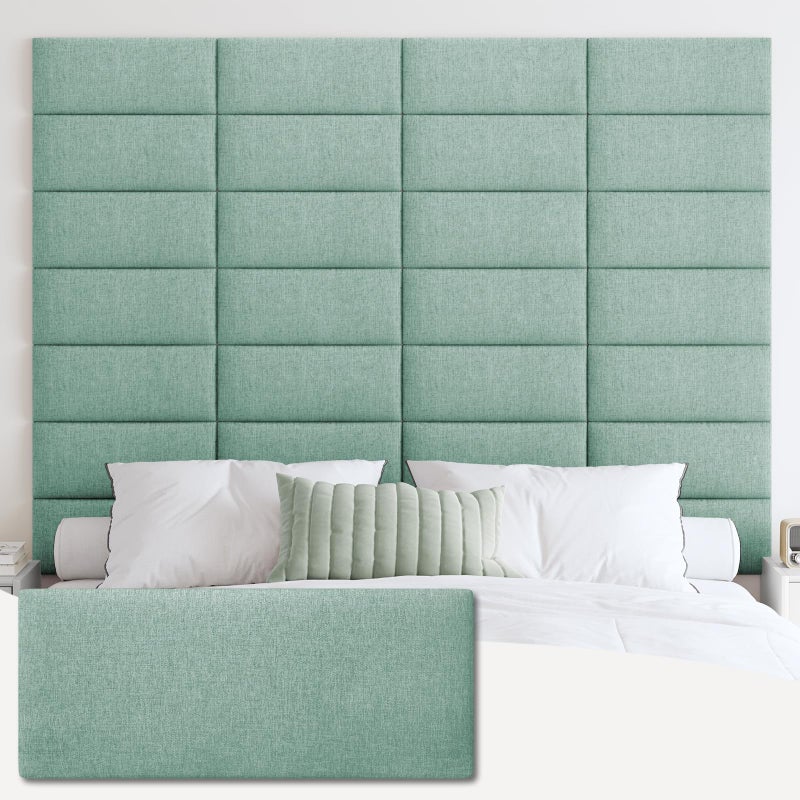 IFNOW Upholstered Wall Mounted Headboard, 3D Soundproof Wall Panels Peel and Stick for Queen Size, Reusable and Removable Tufted Bed Headboard in Grass Green (9 Panels, 10" x 24") - Image 1
