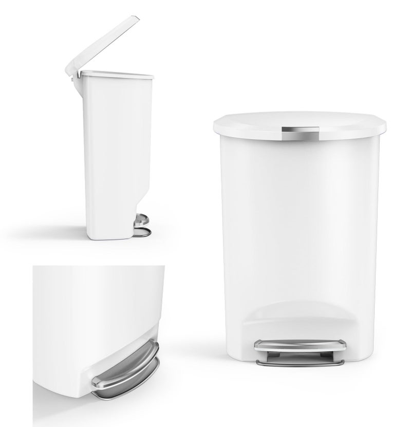 simplehuman 50 Liter Semi-Round Hands-Free Kitchen Step Soft-Close Lid Trash Can, White - Image 2