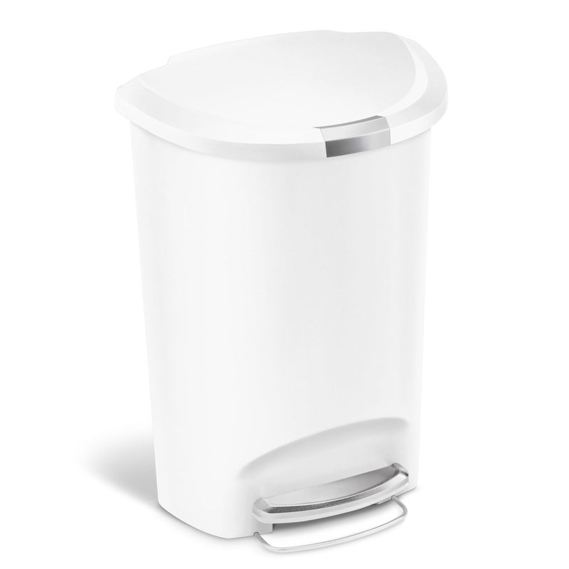 simplehuman 50 Liter Semi-Round Hands-Free Kitchen Step Soft-Close Lid Trash Can, White - Image 1