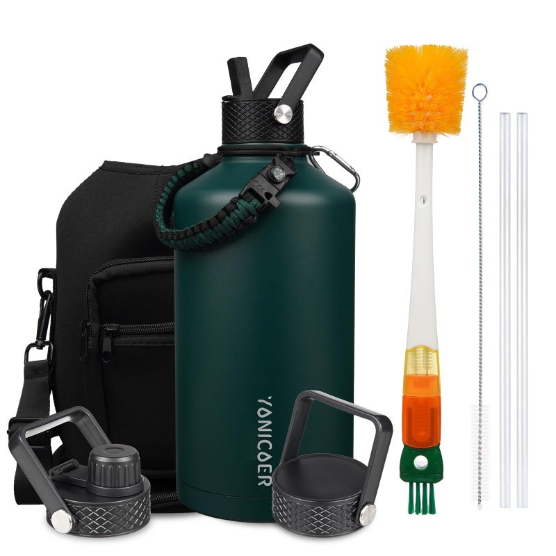 YONICOER Insulated Water Bottle 128oz,Triple Wall Vacuum Stainless Steel(Dishwasher Safe),Leak Proof & Non-BPA,Flask Jug with Paracord Handle & Straw Spout Lids Sports Green - Image 1