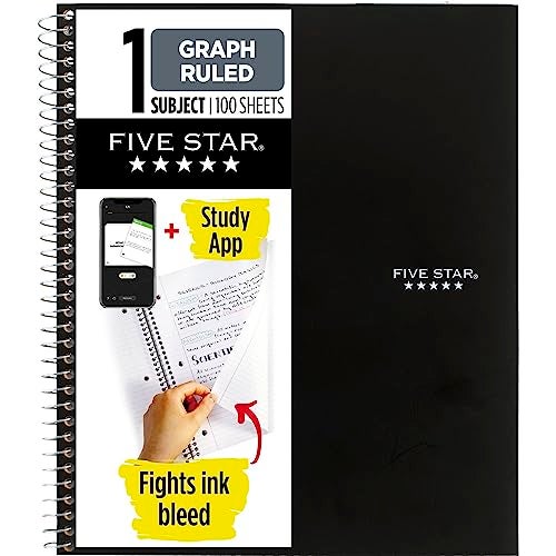 Five Star Spiral Notebook + Study App, 1 Subject, Graph Ruled Paper, Fights Ink Bleed, Water Resistant Cover, 8-1/2" x 11", 100 Sheets, Color Will Vary, 1 Count (06190) - Image 1