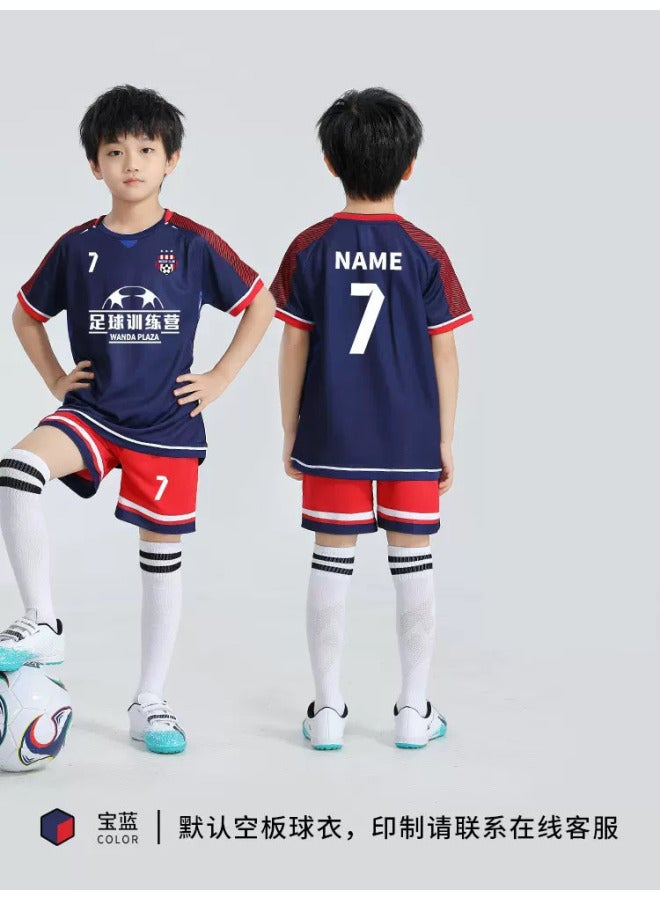 7711 Royal Blue Suit Summer Children's Football Clothes Suit Customized Boys' Primary School Students' Competition Team Clothes Girls' Training Clothes Quick-dry Football Clothes