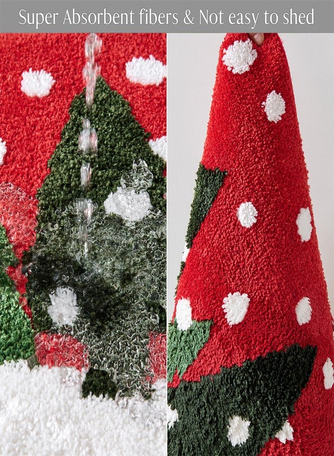 RoomTalks Cute Christmas Tree Bath Mat Non Slip Washable, 20x32 Vintage Country Festive Red Winter Snowflake Woodland Pine Tree Xmas Snow Bath Rugs Mat for Bathroom Christmas - Image 3