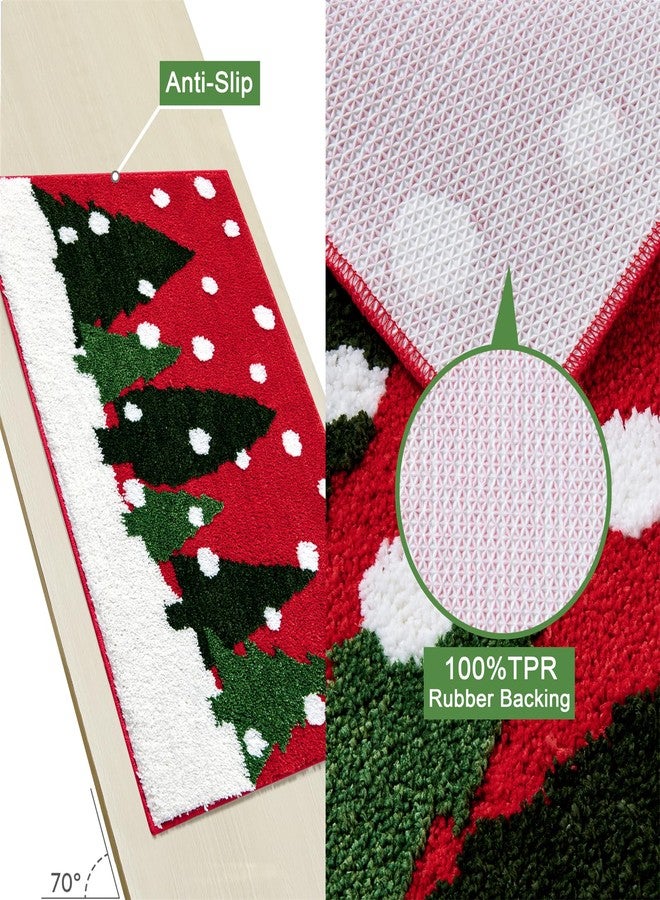 RoomTalks Cute Christmas Tree Bath Mat Non Slip Washable, 20x32 Vintage Country Festive Red Winter Snowflake Woodland Pine Tree Xmas Snow Bath Rugs Mat for Bathroom Christmas - Image 4