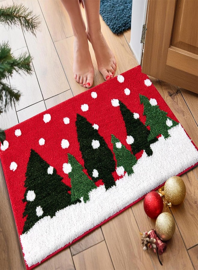 RoomTalks Cute Christmas Tree Bath Mat Non Slip Washable, 20x32 Vintage Country Festive Red Winter Snowflake Woodland Pine Tree Xmas Snow Bath Rugs Mat for Bathroom Christmas - Image 2