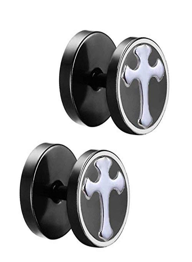 YouBella Jewellery Black Stud Cross Earings for Men and Boys (Style 1)