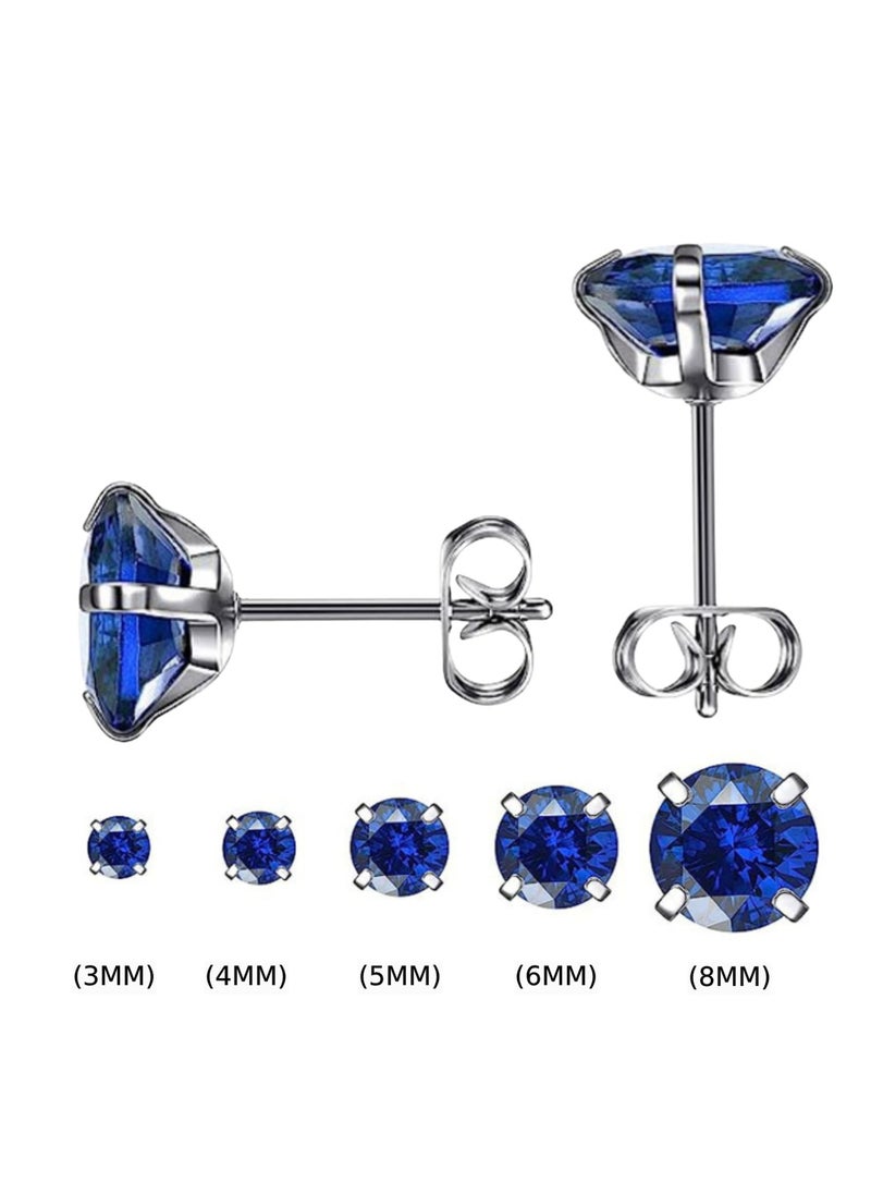 Soko Mesh 5 Pairs Hypoallergenic Stud Earrings Set, 316L Stainless Steel Cubic Zirconia Earrings, Durable CZ Earrings for Sensitive Ears, 3-8mm Steel Color, Non-Tarnish Jewelry  - Image 1
