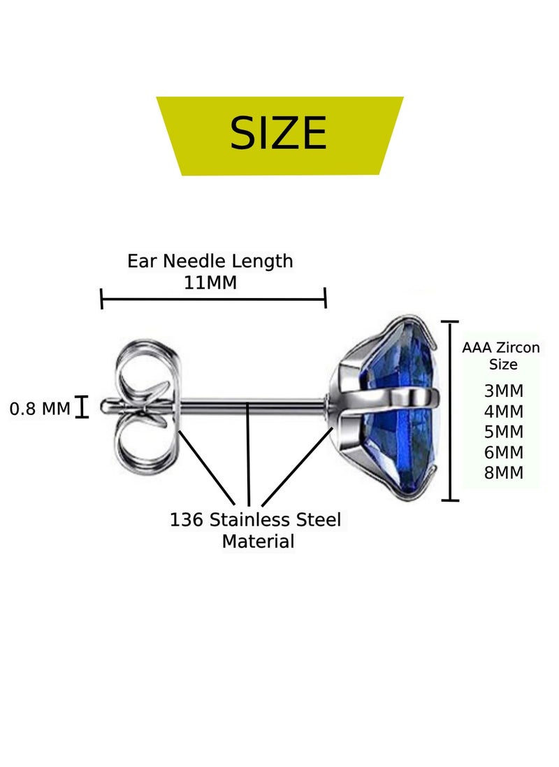 Soko Mesh 5 Pairs Hypoallergenic Stud Earrings Set, 316L Stainless Steel Cubic Zirconia Earrings, Durable CZ Earrings for Sensitive Ears, 3-8mm Steel Color, Non-Tarnish Jewelry  - Image 3