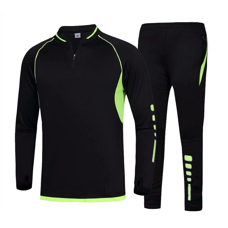 Generic Autumn and Winter Long-sleeved Childrens Football Suit Mens Two-piece Set Junior and Middle School Students Campus Football Training Suit Fleece-lined Sportswear 5543 black without Velvet 