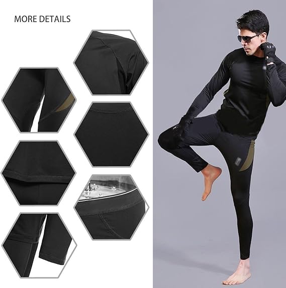 romision romision Long Johns for Men Thermal Underwear Set Winter Hunting Gear Sport Bottom Top Base Layer for Cold Weather A-Black  - Image 5