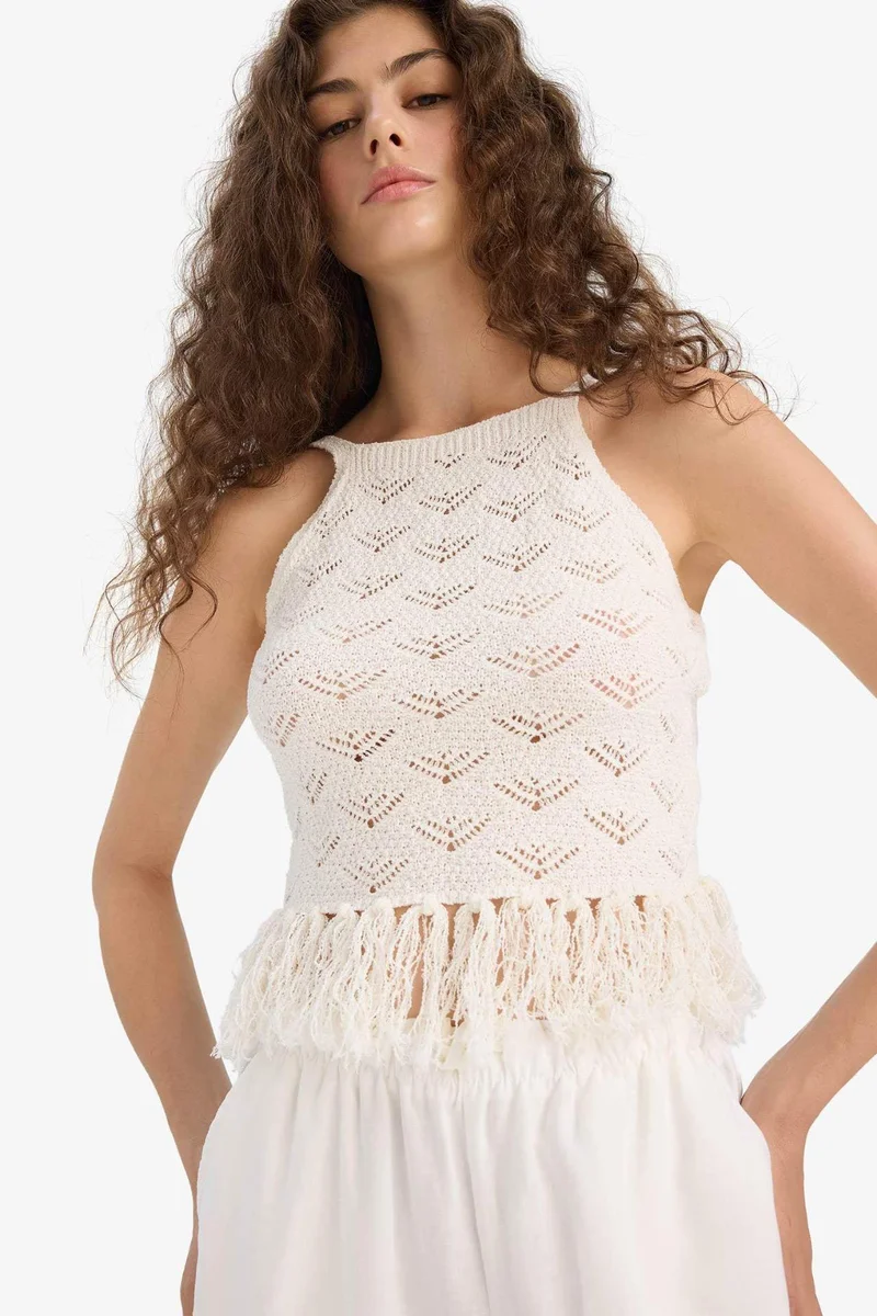Defacto Slim Fit Tassel Detailed Knitted Tank Top