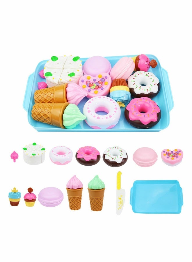 Pretend Desserts Food Toy 17 Pcs Play Food Desserts Set for Kids Kitchen Play Dounts for Toddlers Toy Food Ice Cream Cupcake Baking Plastic Play Food for Girls Boys Birthday Gift - Image 1