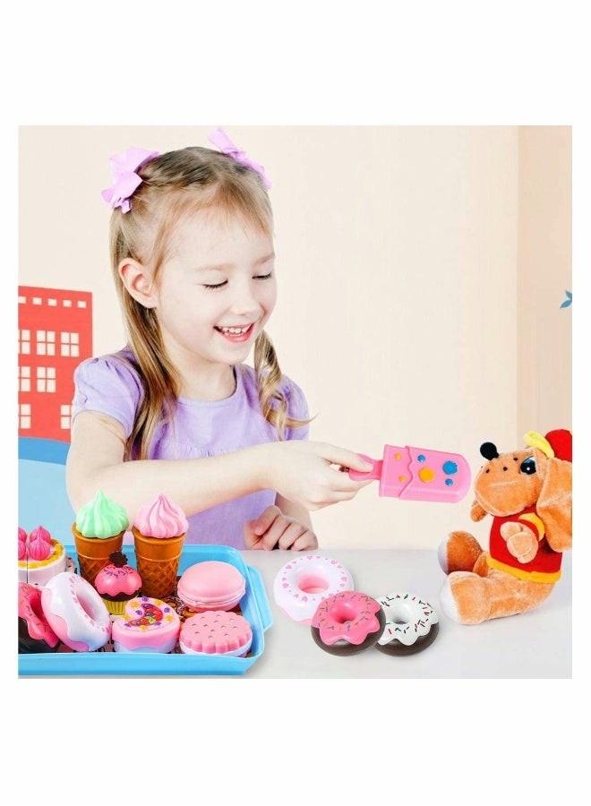 Pretend Desserts Food Toy 17 Pcs Play Food Desserts Set for Kids Kitchen Play Dounts for Toddlers Toy Food Ice Cream Cupcake Baking Plastic Play Food for Girls Boys Birthday Gift - Image 4