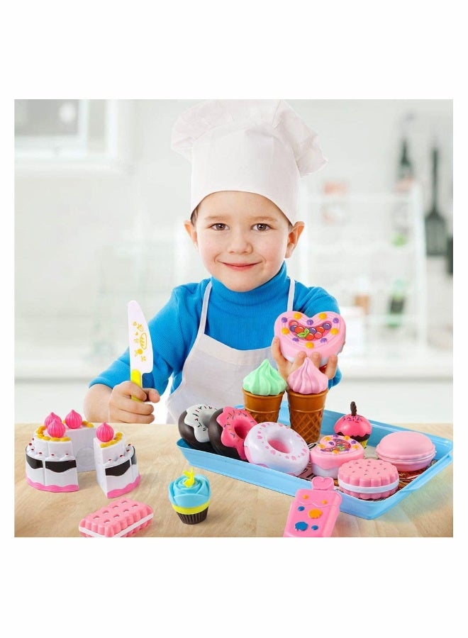 Pretend Desserts Food Toy 17 Pcs Play Food Desserts Set for Kids Kitchen Play Dounts for Toddlers Toy Food Ice Cream Cupcake Baking Plastic Play Food for Girls Boys Birthday Gift - Image 3