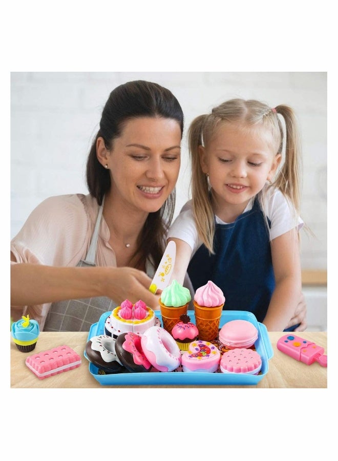 Pretend Desserts Food Toy 17 Pcs Play Food Desserts Set for Kids Kitchen Play Dounts for Toddlers Toy Food Ice Cream Cupcake Baking Plastic Play Food for Girls Boys Birthday Gift - Image 2