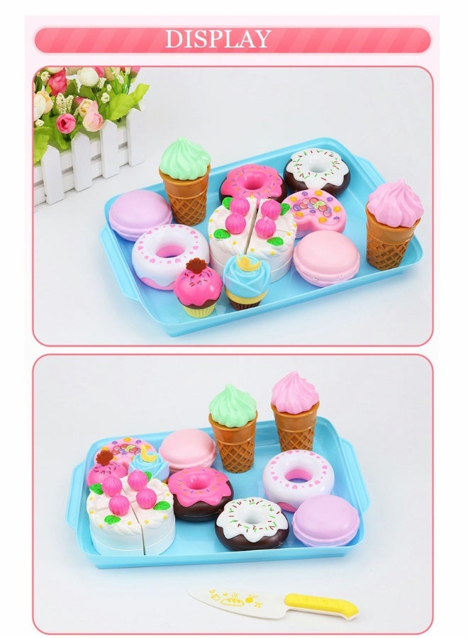 Pretend Desserts Food Toy 17 Pcs Play Food Desserts Set for Kids Kitchen Play Dounts for Toddlers Toy Food Ice Cream Cupcake Baking Plastic Play Food for Girls Boys Birthday Gift - Image 5