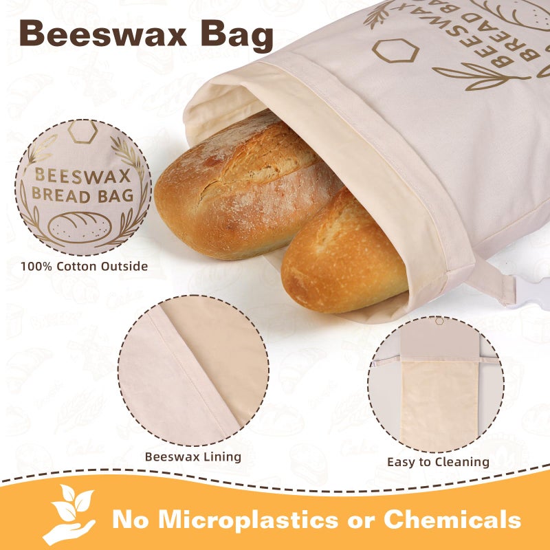 LDJRCP Reusable Beeswax Bread Bags for Sourdough Baking (2 Pack) XL - Organic Cotton Beeswax sourdough bread bags, Eco-Friendly, Freezer-Safe, Keep Homemade Bread Fresh, Food-Storage Bag - Image 3