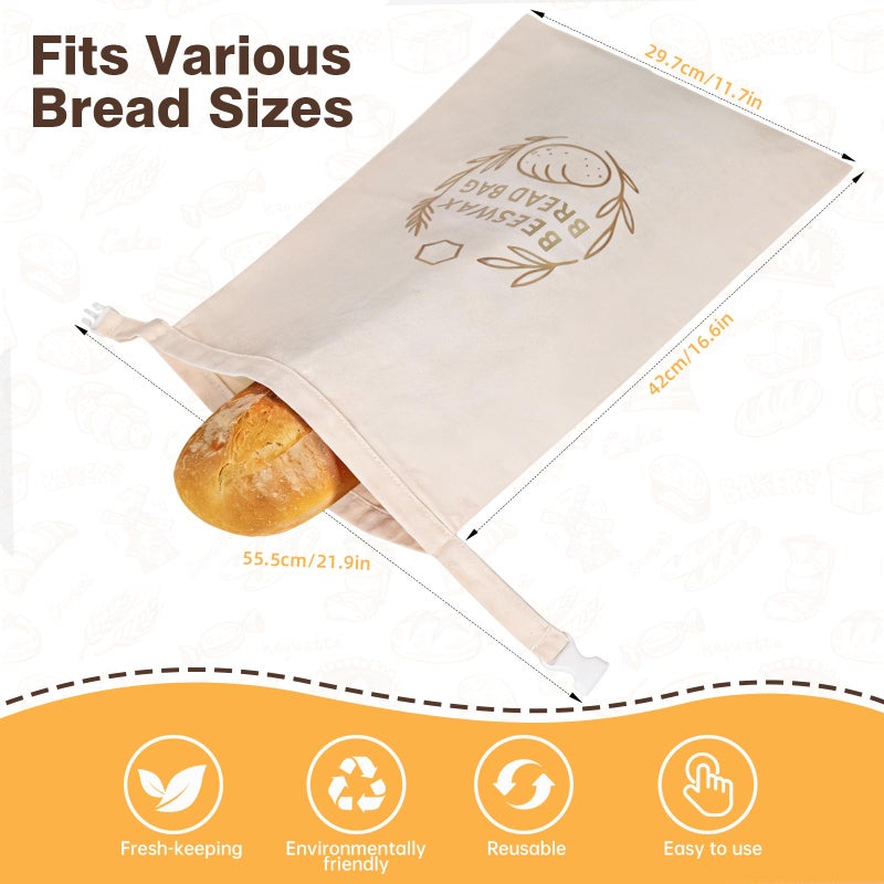 LDJRCP Reusable Beeswax Bread Bags for Sourdough Baking (2 Pack) XL - Organic Cotton Beeswax sourdough bread bags, Eco-Friendly, Freezer-Safe, Keep Homemade Bread Fresh, Food-Storage Bag - Image 2
