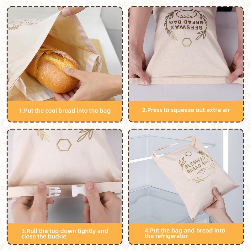 LDJRCP Reusable Beeswax Bread Bags for Sourdough Baking (2 Pack) XL - Organic Cotton Beeswax sourdough bread bags, Eco-Friendly, Freezer-Safe, Keep Homemade Bread Fresh, Food-Storage Bag - Image 4