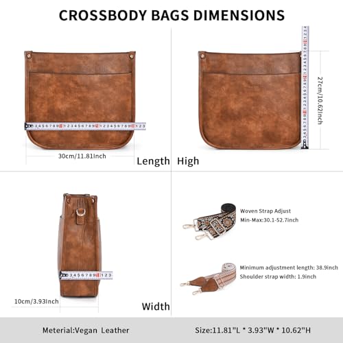 HKCLUF Crossbody Bags for Women Trendy Vegan Leather Hobo Handbags With 2PCS Adjustable Guitar Strap Shoulder Bucket Purse For Women(Brown) - Image 3
