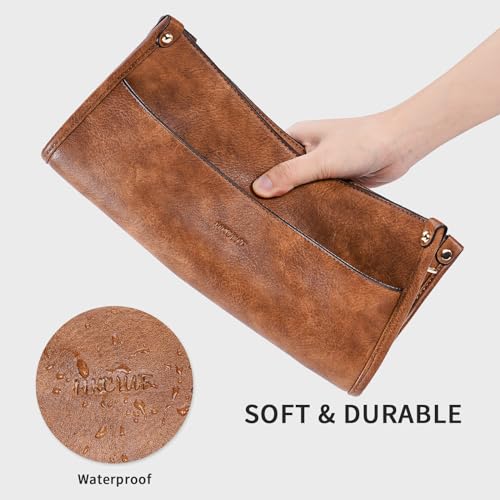 HKCLUF Crossbody Bags for Women Trendy Vegan Leather Hobo Handbags With 2PCS Adjustable Guitar Strap Shoulder Bucket Purse For Women(Brown) - Image 5