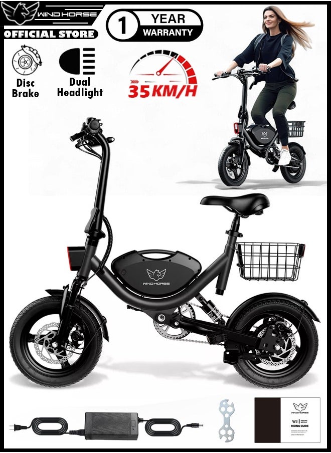 Wind Horse W3 Electric Scooter for Adults 500W Brushless Hub Motor, 35 KMH Max Speed, 25-35 KM Range with 36V 8AH Battery, 14 Inches Tires with Dual Suspension and Disc Brakes, Lightweight Carbon Alloy Frame, Urban Commuter E-Scooter with Basket for Easy Storage and Transport  - Image 1