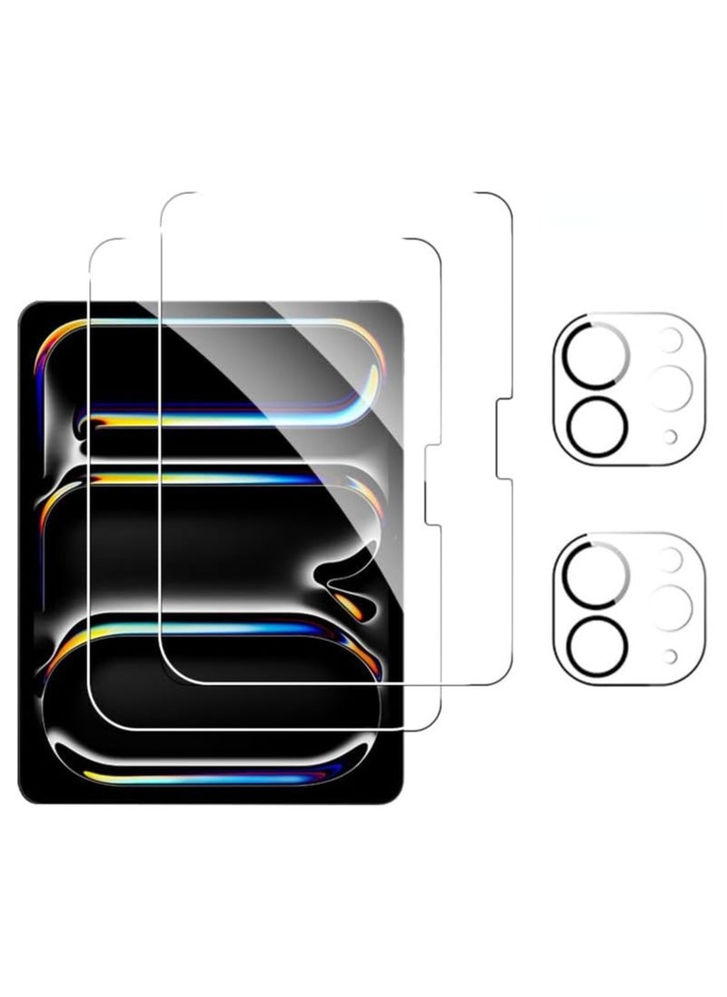 2+2 Screen Protector Compatible with iPad Pro 13 (2024, 7th Generation) with Camera Lens Protector, Tempered Glass Film HD Anti-Scratch