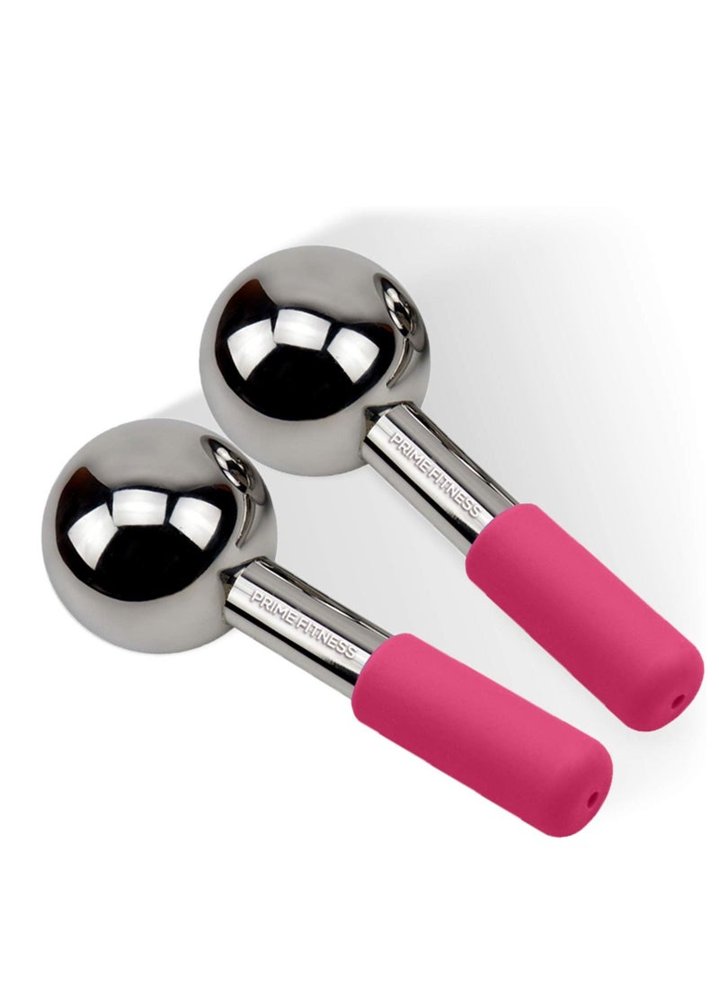 PRIME Fitness - Ice Globes for Facials Unbreakable Steel Cooling Roller Cryo Sticks for Face Massager for Face Neck & Eyes Skin Care for Dark Circles Puffiness Wrinkles Collagen Production Pink - Image 1