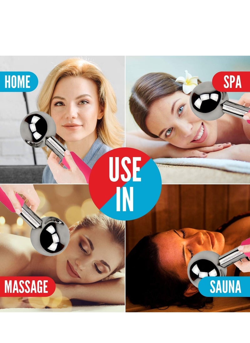 PRIME Fitness - Ice Globes for Facials Unbreakable Steel Cooling Roller Cryo Sticks for Face Massager for Face Neck & Eyes Skin Care for Dark Circles Puffiness Wrinkles Collagen Production Pink - Image 1