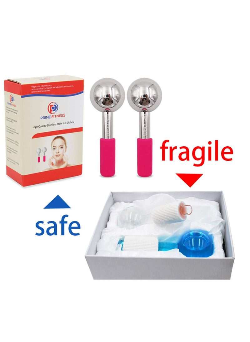 PRIME Fitness - Ice Globes for Facials Unbreakable Steel Cooling Roller Cryo Sticks for Face Massager for Face Neck & Eyes Skin Care for Dark Circles Puffiness Wrinkles Collagen Production Pink - Image 1