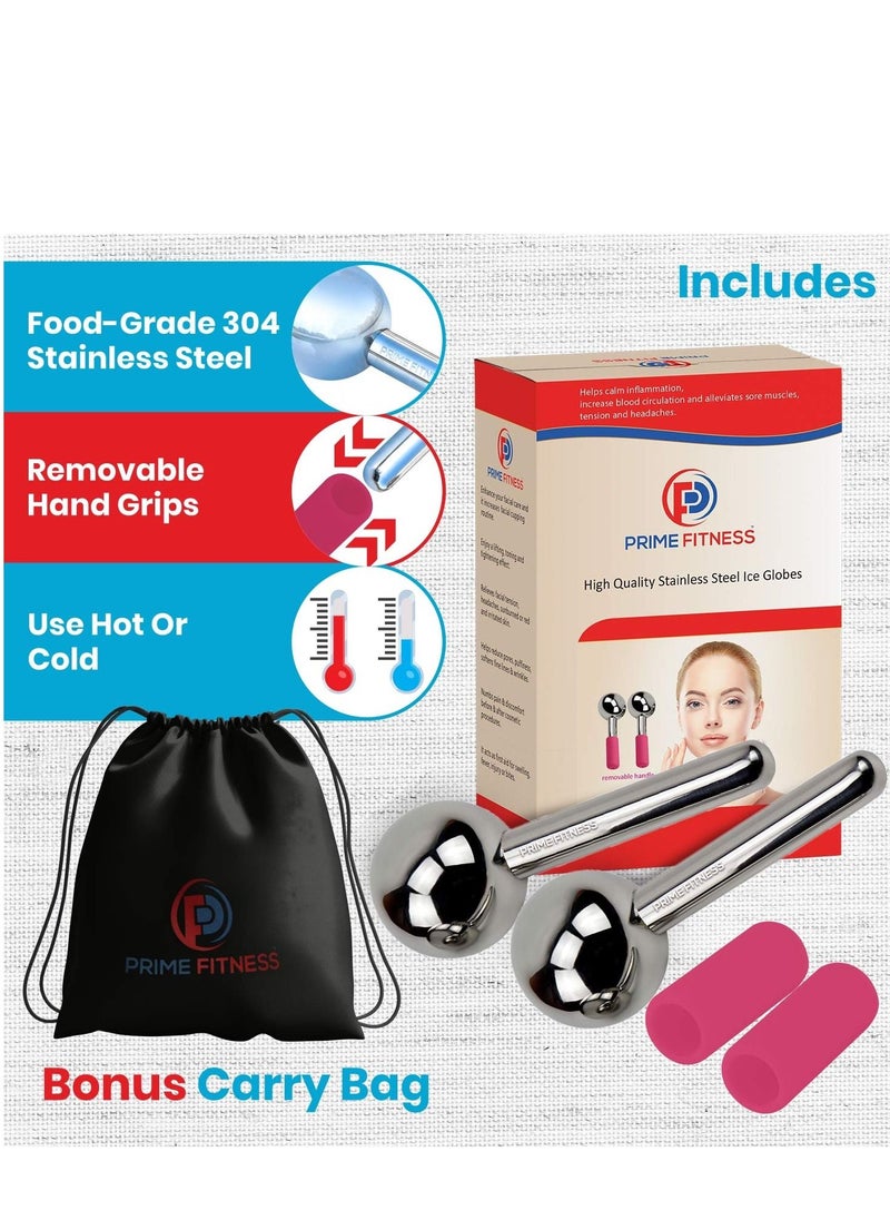 PRIME Fitness - Ice Globes for Facials Unbreakable Steel Cooling Roller Cryo Sticks for Face Massager for Face Neck & Eyes Skin Care for Dark Circles Puffiness Wrinkles Collagen Production Pink - Image 1