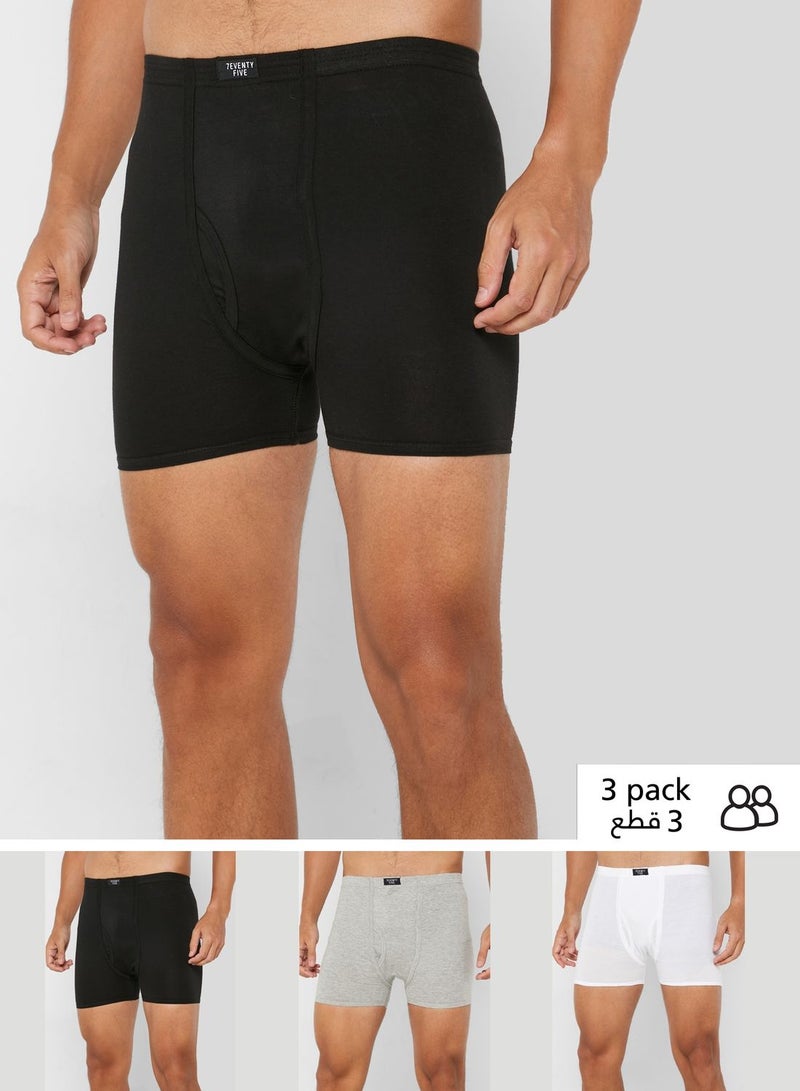 Seventy Five Basics 3 Pack Tab On Waist Boxers With Antibacterial Finish - Image 1
