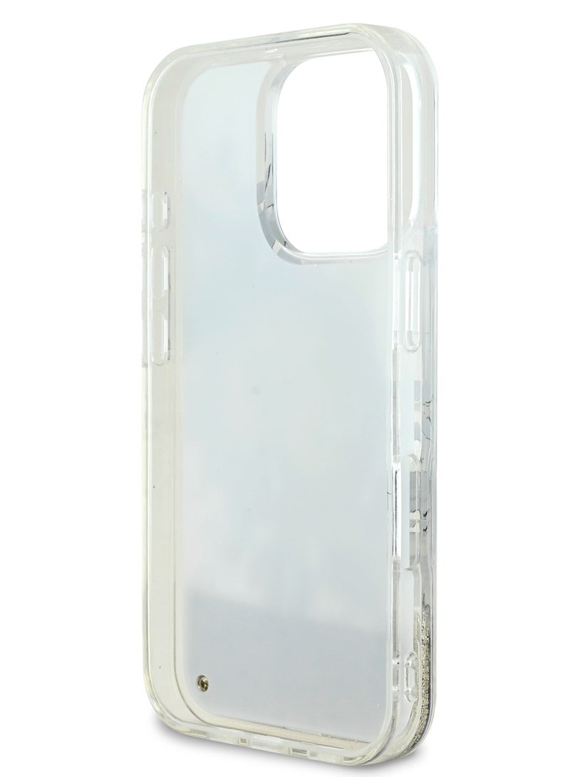 GUESS iPhone 16 Pro Max Magsafe Case Liquid Glitter Hard Cover with Flower Design / Drop protection / Easy Snap-On / Comfortable Grip-Beige - Image 4