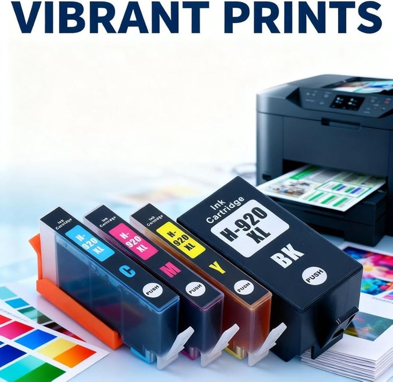 4 قطع خراطيش حبر من مادة البولي بروبيلين لطابعات HP Officejet 6000 و6500 و7000 و7500 بألوان زاهية عالية الوضوح - Image 4