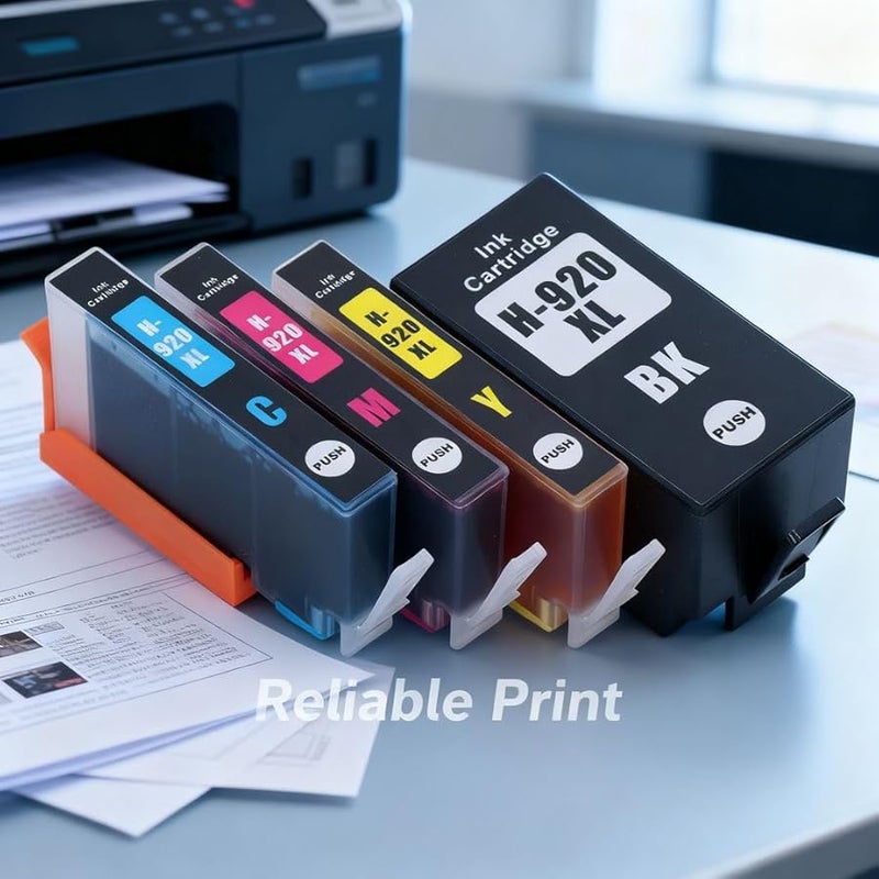 4 قطع خراطيش حبر من مادة البولي بروبيلين لطابعات HP Officejet 6000 و6500 و7000 و7500 بألوان زاهية عالية الوضوح - Image 3