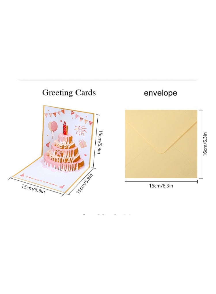 Cake Design 3D Pop-Up Card, Greeting Card for Birthday, Sturdy and Solid Cardstock Gift Card with Envelope and Thank You Card.15X15CM - Image 2