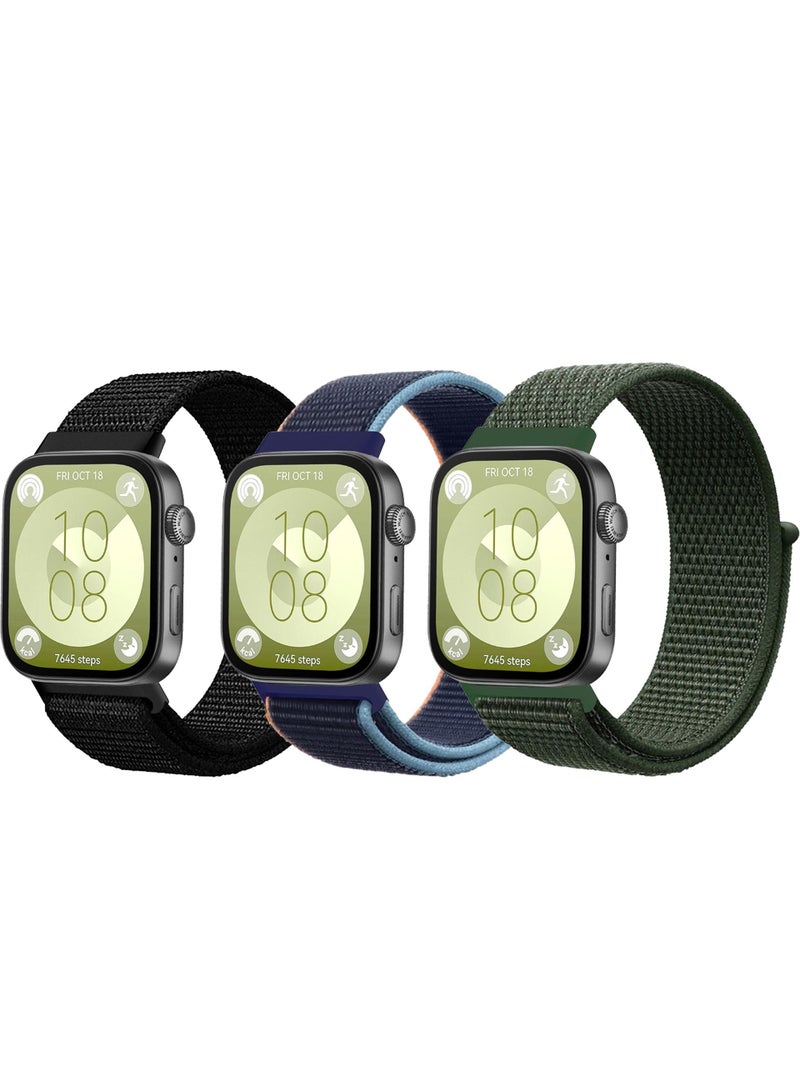 HablTech 3 Pcs Suitable for Huawei Watch Fit 5/Fit 5 Pro/Fit 3/Fit 4/Fit 4 Pro Velcro Nylon Loop Strap, Nylon Watchband Replacement Bracelet for Huawei Watch Fit 3/Fit 4/Fit 4 Pro(Pure black, Shen Haijun blue, Green) - Image 1