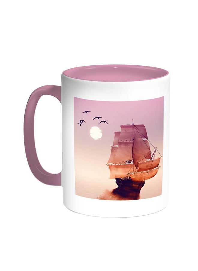 Steamship Glider Printed Coffee Mug Pink/White 11ounce