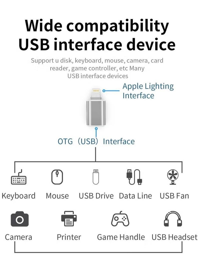 Male to USB Female Adapter OTG Cable for Apple iPhone 11 12 13 14 Mini max pro xs xr x se2 7 8plus Ipad air3 A Camera Memory Stick Connector Keyboard and Mouse Flash Drive Connection Kit Splitter - Image 2
