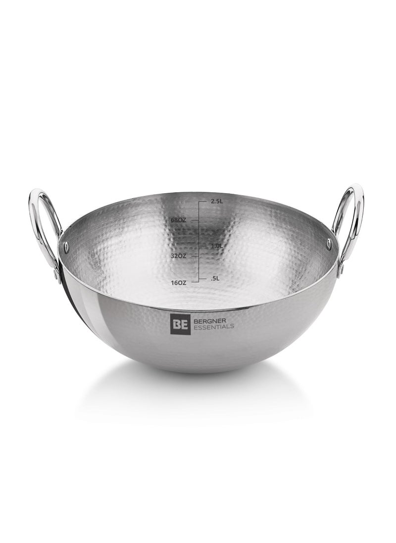 BERGNER - Bergner Stainless Steel Be Essentials 24 Cm Hammered Kadai,2.9 Liters Kadhai Without Lid,Thickness 2.2 Mm,Food Safe,Sturdy and Durable,Easy to Clean,Gas Stove Ready,Dishwasher Safe,5-Year Warranty - Image 1